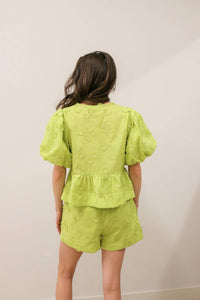 Entro - Floral Appliqué Front Tie Closure Blouse