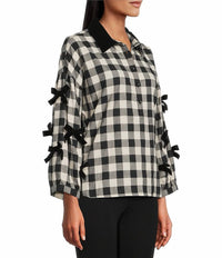 John Mark - Plaid Button Up Top With Velvet Collar
