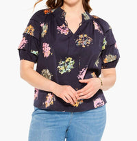 Nic + Zoe Women's Bess Bright Spot Top - Curvy in indigo multi - women's blouse