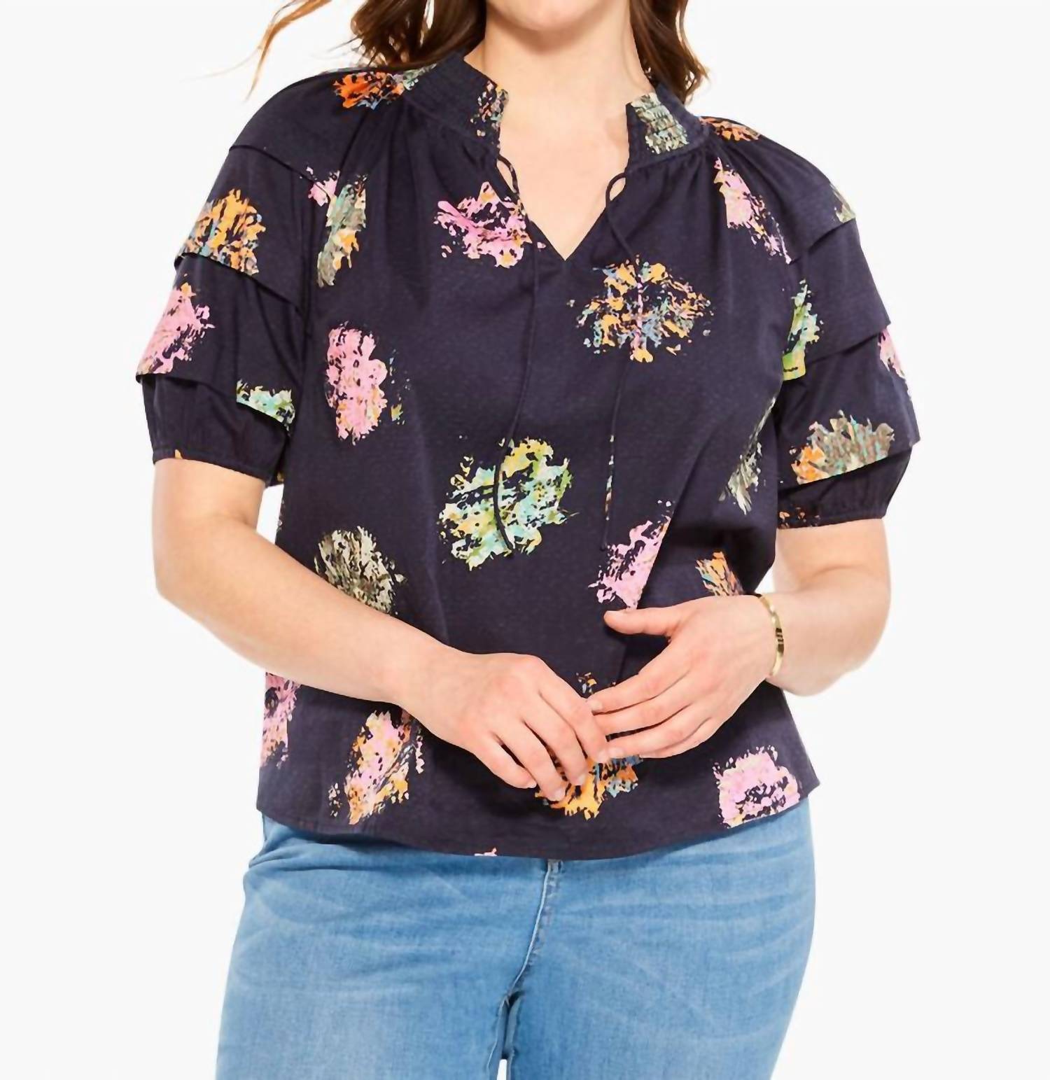 Nic + Zoe Women's Bess Bright Spot Top - Curvy in indigo multi - women's blouse