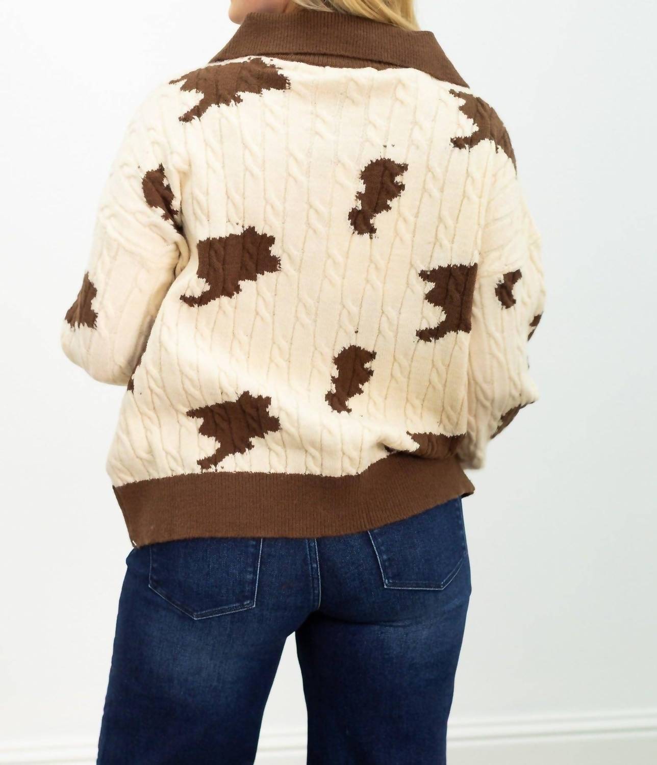 Southern Grace - Zip Cow Print Sweater