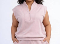 RAE MODE Alisha Luxe Quarter Zip Sweater Tank in mauve - women's sweater - alternate view