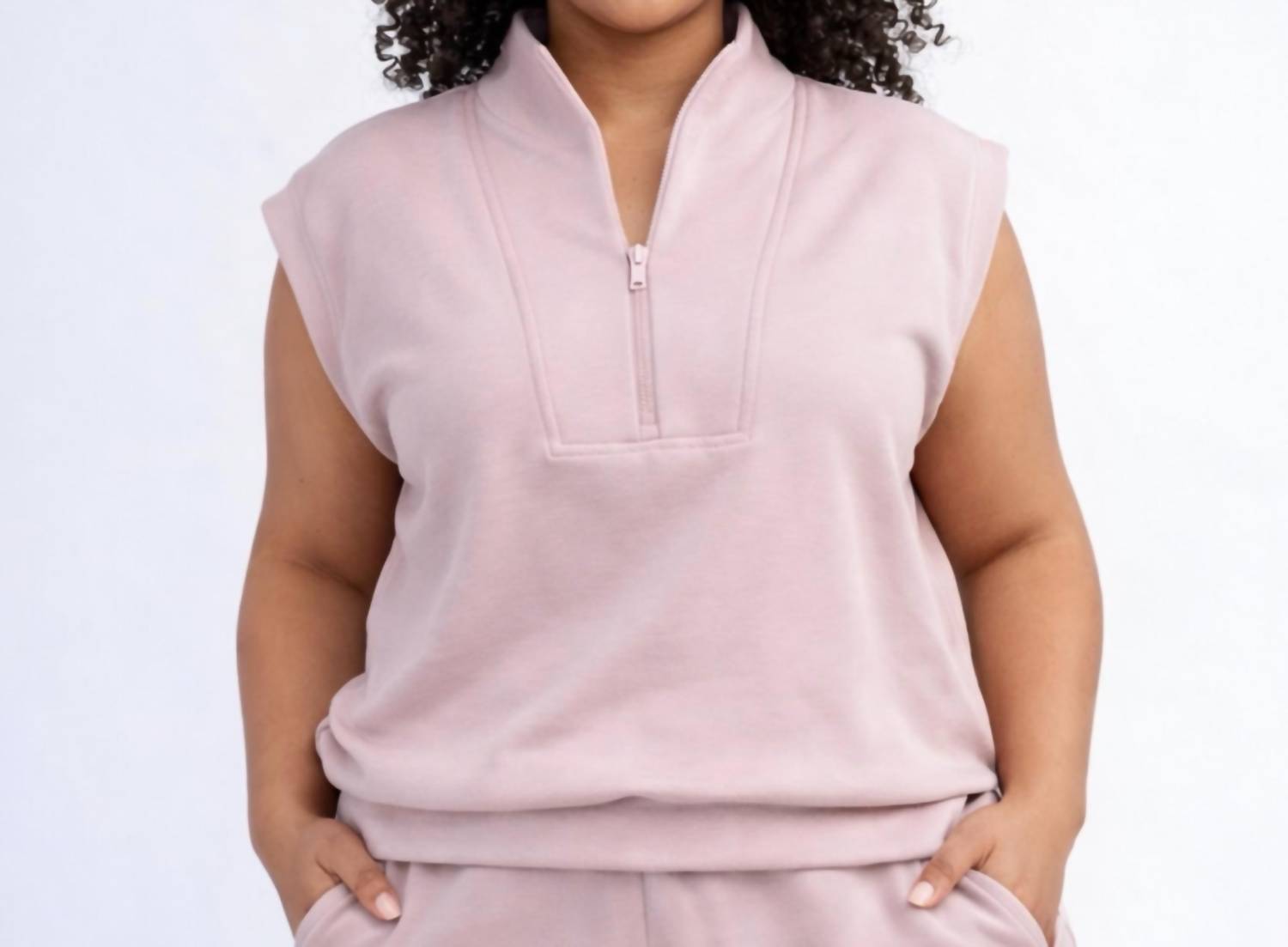 RAE MODE Alisha Luxe Quarter Zip Sweater Tank in mauve - women's sweater - alternate view