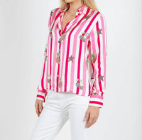 Vilagallo - Isa Striped & Leopard Print Button Down Shirt