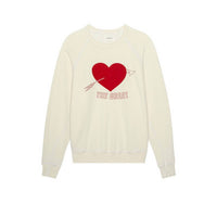 THE GREAT. College Sweatershirt With Heart Graphic in washed white with red - women's top - view 6