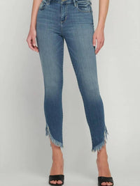 HIDDEN Taylor High Rise Distressed Skinny Jean in blue - women's jeans - detail view
