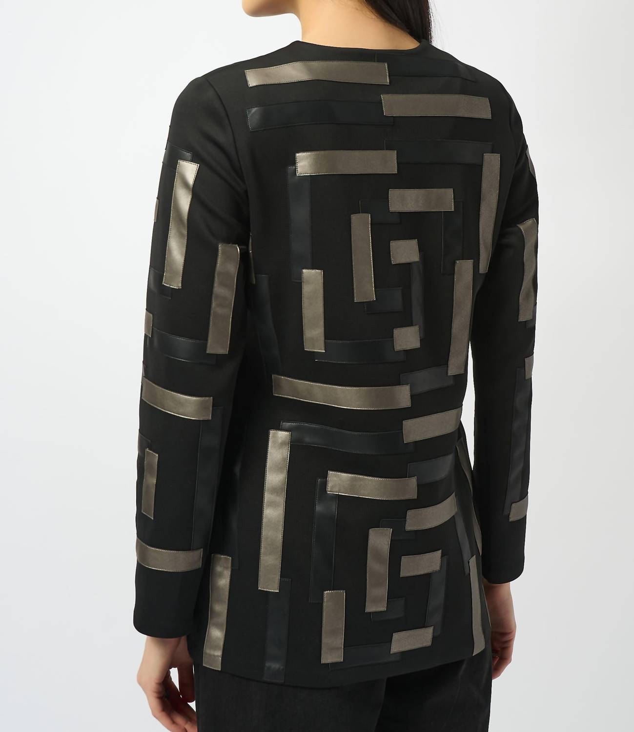 Joseph Ribkoff - Scuba & Leatherette Collarless Jacket