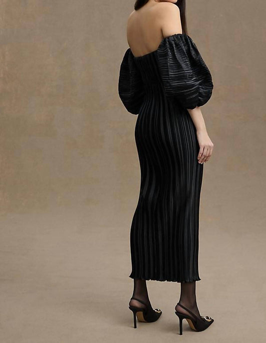 L'Idee - Sirene Plissé Puff-sleeve Maxi Dress