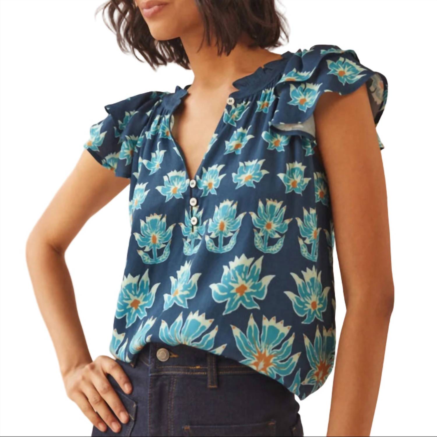 OMIKA Wilora Blouse in adya baltic - women's blouse - detail view