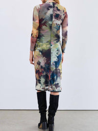 Fdj - Abstract Floral Mesh Midi Dress