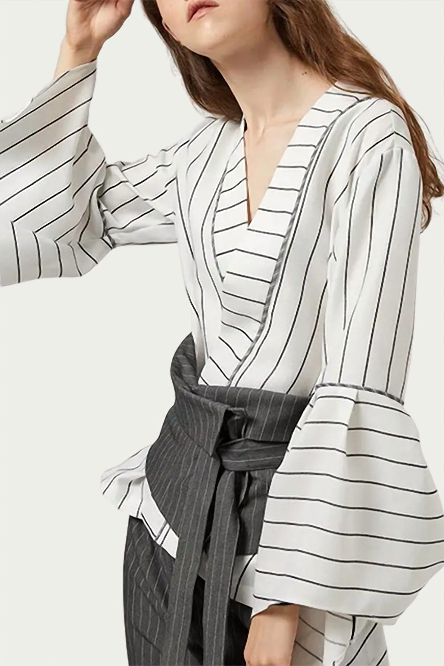 RONNIE PINSTRIPE WRAP BLOUSE