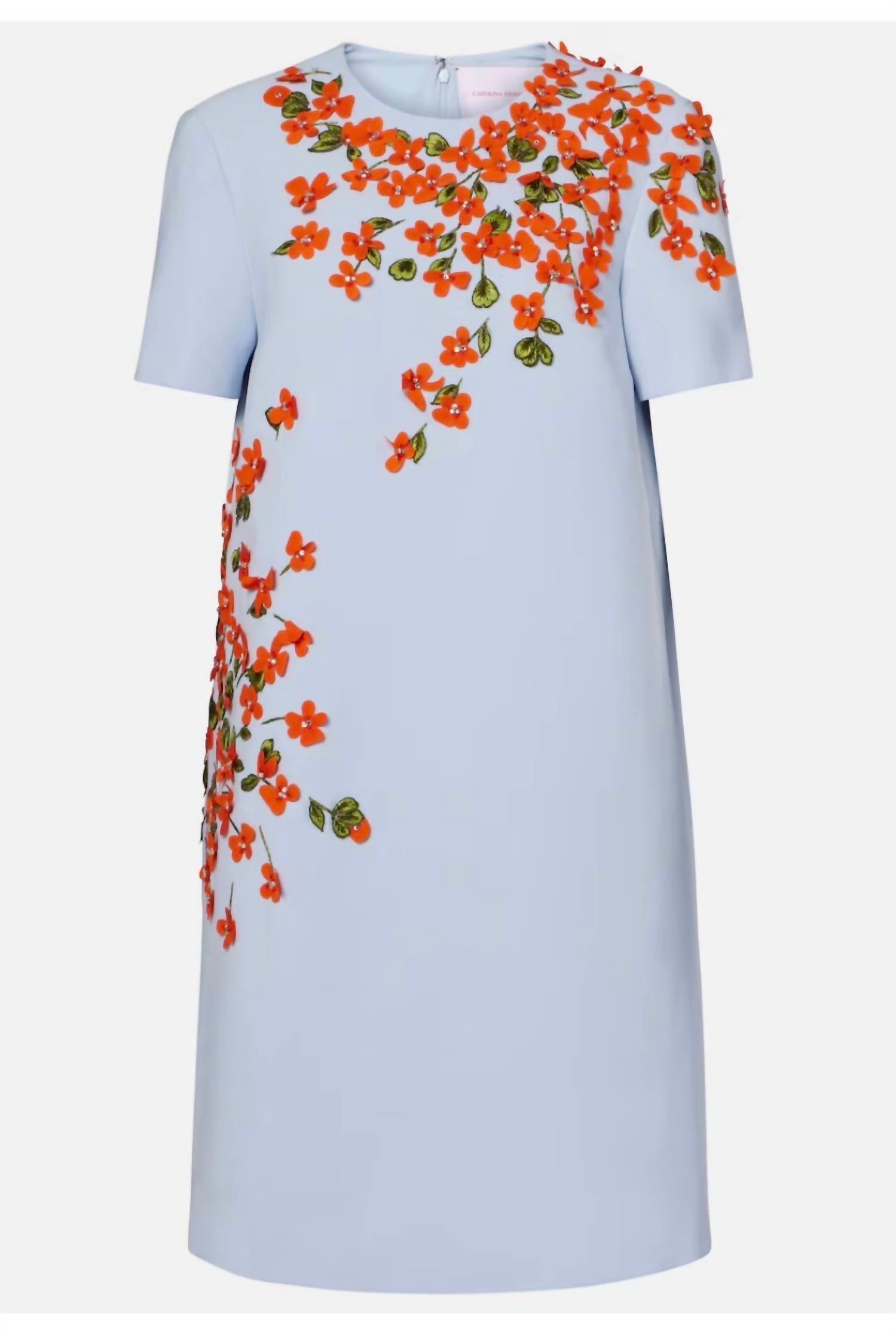 Carolina Herrera - Embroidered Short Sleeve Dress