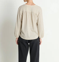 Nation LTD Savanna Shirred Top in espresso pinstripe - women's long sleeve top - view 4