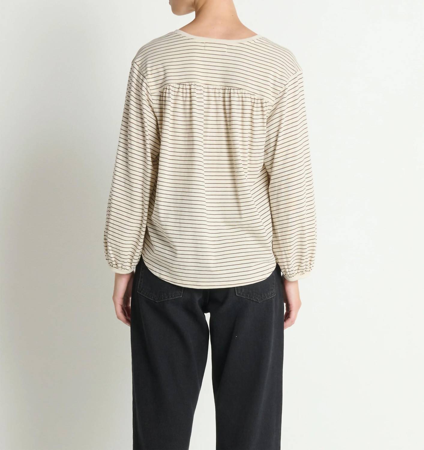 Nation LTD Savanna Shirred Top in espresso pinstripe - women's long sleeve top - view 4