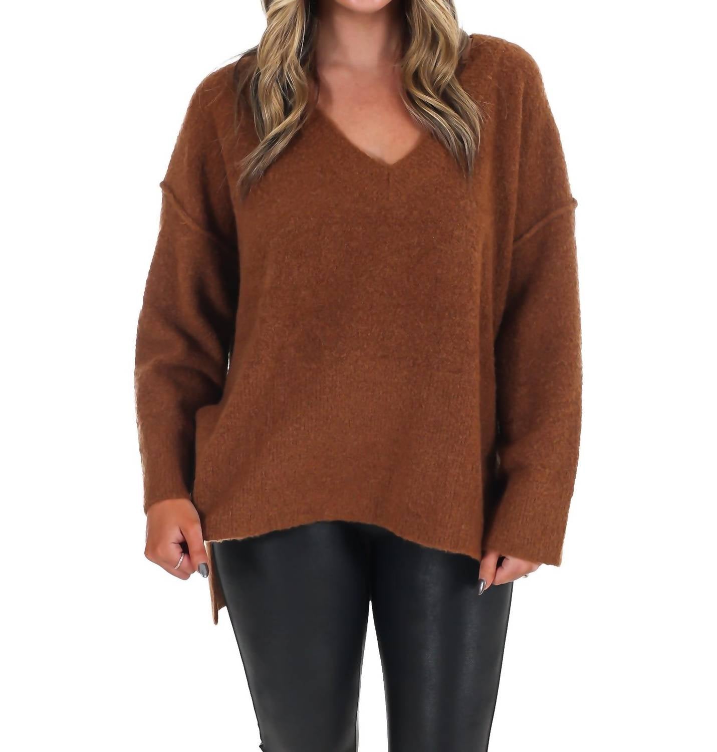Mustard Seed - Laidback Daze Oversized V-Neck Sweater