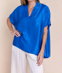 Sofia Inez Top in cerulean - women's blouse - detail view
