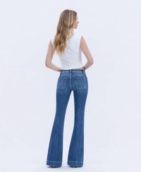 VERVET BY FLYING MONKEY MID RISE BUTTON FLY TROUSER HEM FLARE JEANS in gleefully - women's jeans - alternate view