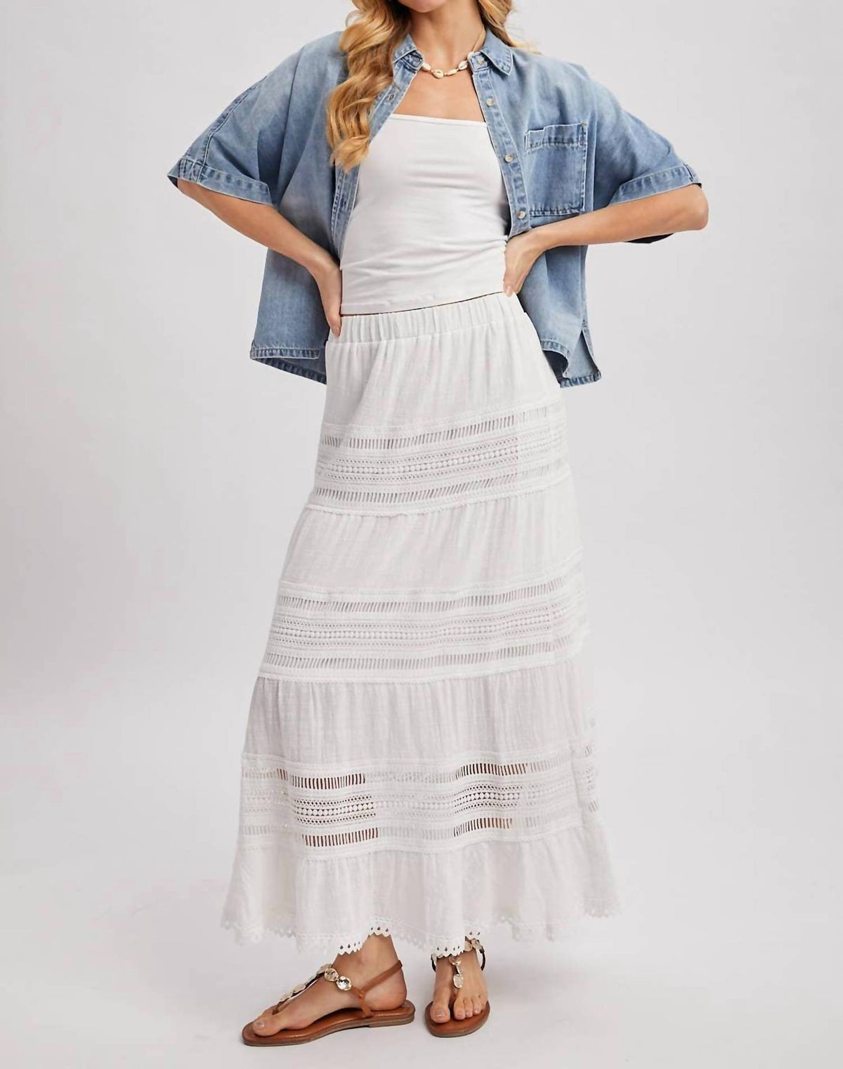 Bluivy - Women's Denim Button Down Short Sleeve Boxy Shirt