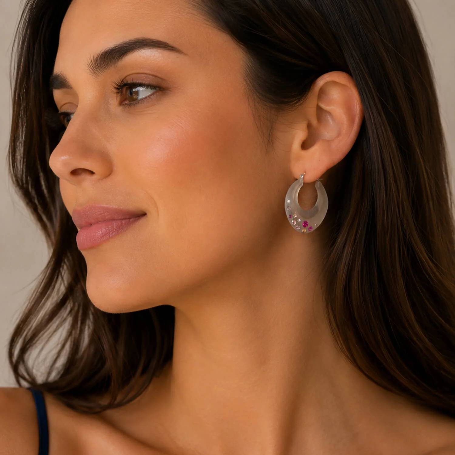 Gold & Honey - Women's Small Marquise Confetti Hoop Earrings