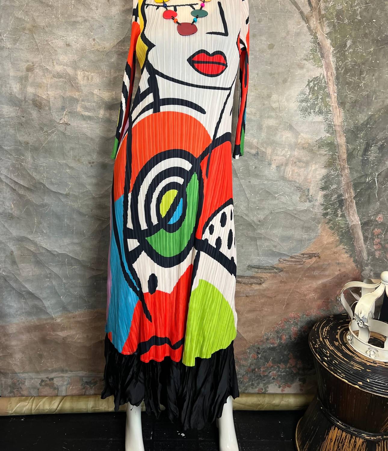 Vanite Couture Women's Picasso Mix Abstract Dress in orange yellow - women's dress - detail view