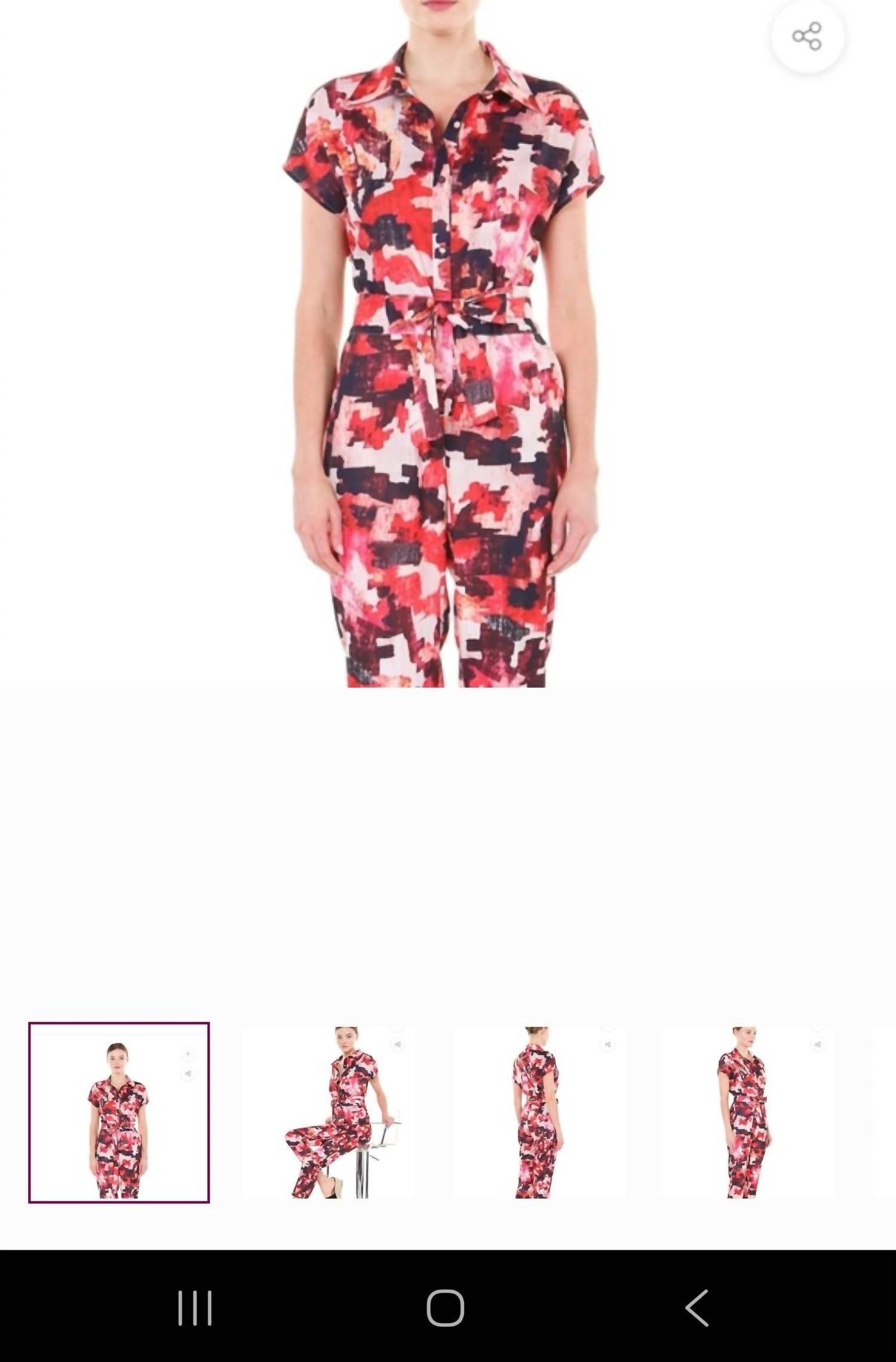 BEULAHSTYLE Front Button Down Printed Jumpsuit in red - women's pants - detail view