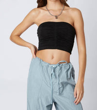 CLA Slinky Ruched Tube Top in black - women's shirt - alternate view