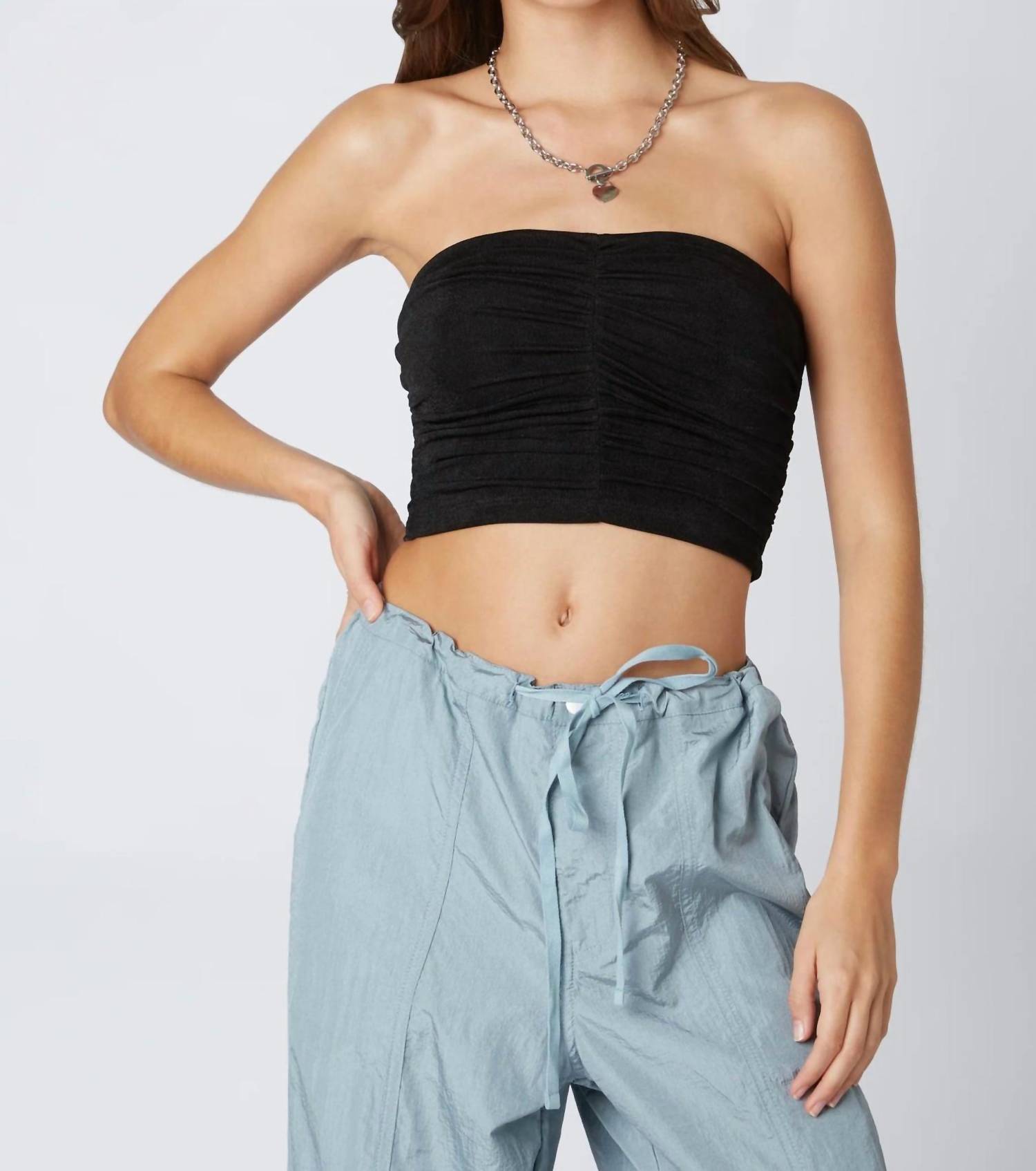 CLA Slinky Ruched Tube Top in black - women's shirt - alternate view