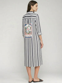 Vilagallo - 3/4 Sleeve Stripe Midi Shirt Dress