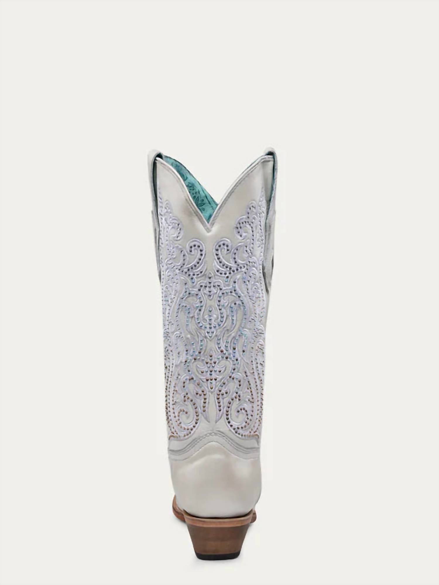 Corral Women's Embroidery Crystal Tall Boots in white - women's shoe - alternate view