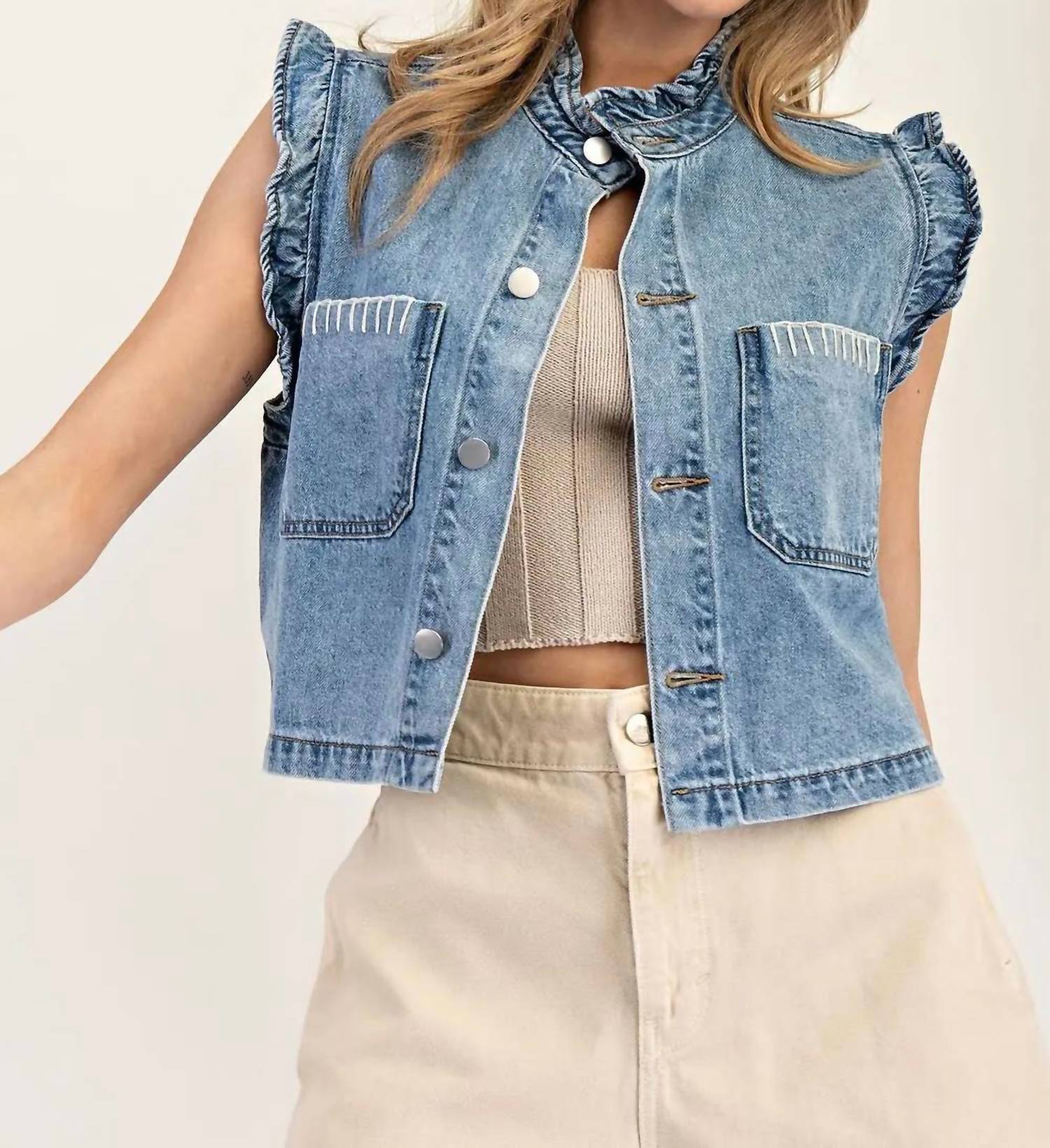 Ee:Some - Denim Ruffle Stitch Vest