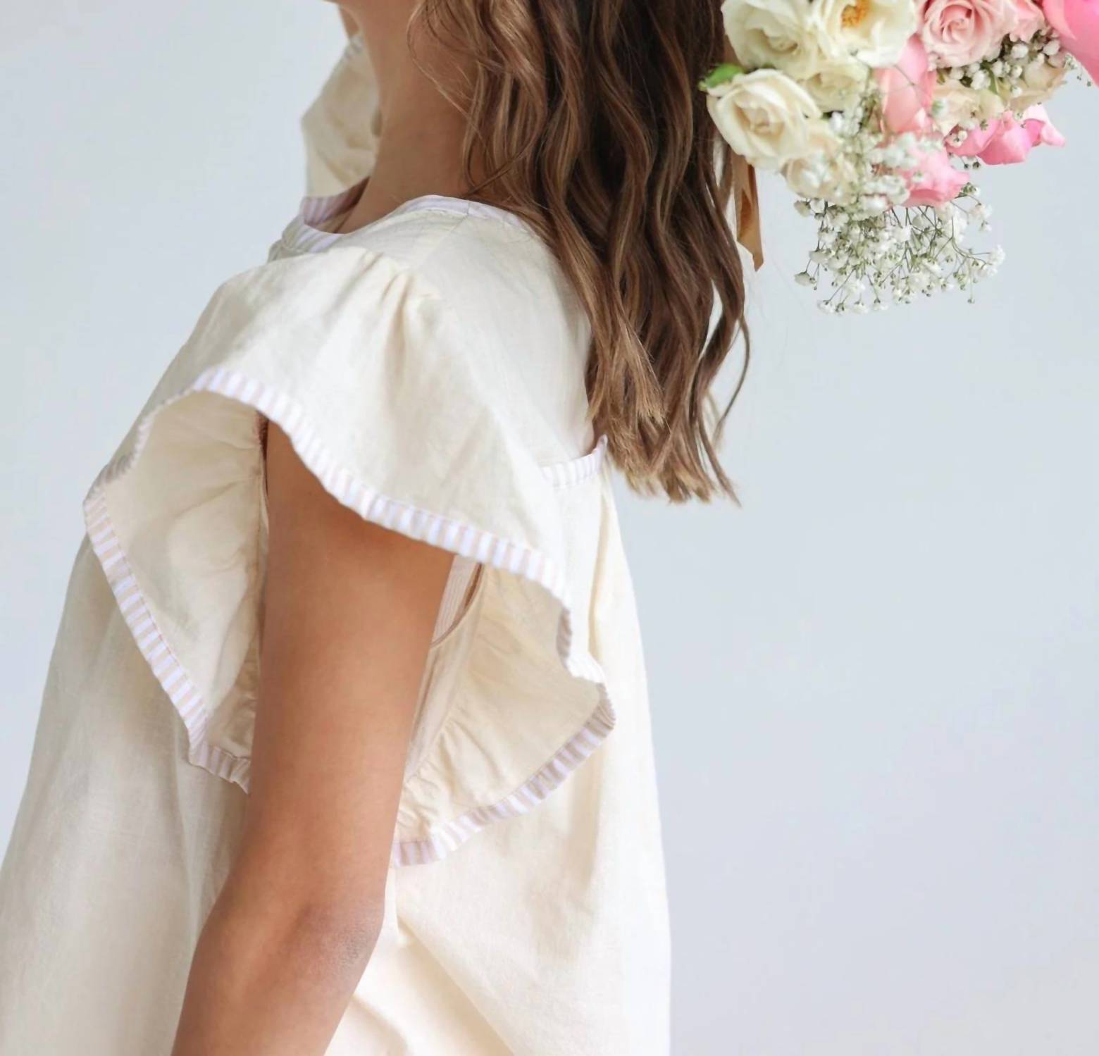 In February - Lucia Flutter Sleeve Blouse With Contrast Trim
