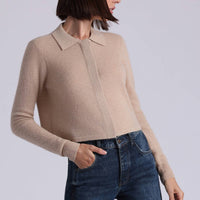 Minnie Rose Cashmere Collared Cardigan in brown sugar - women's cardigan - alternate view