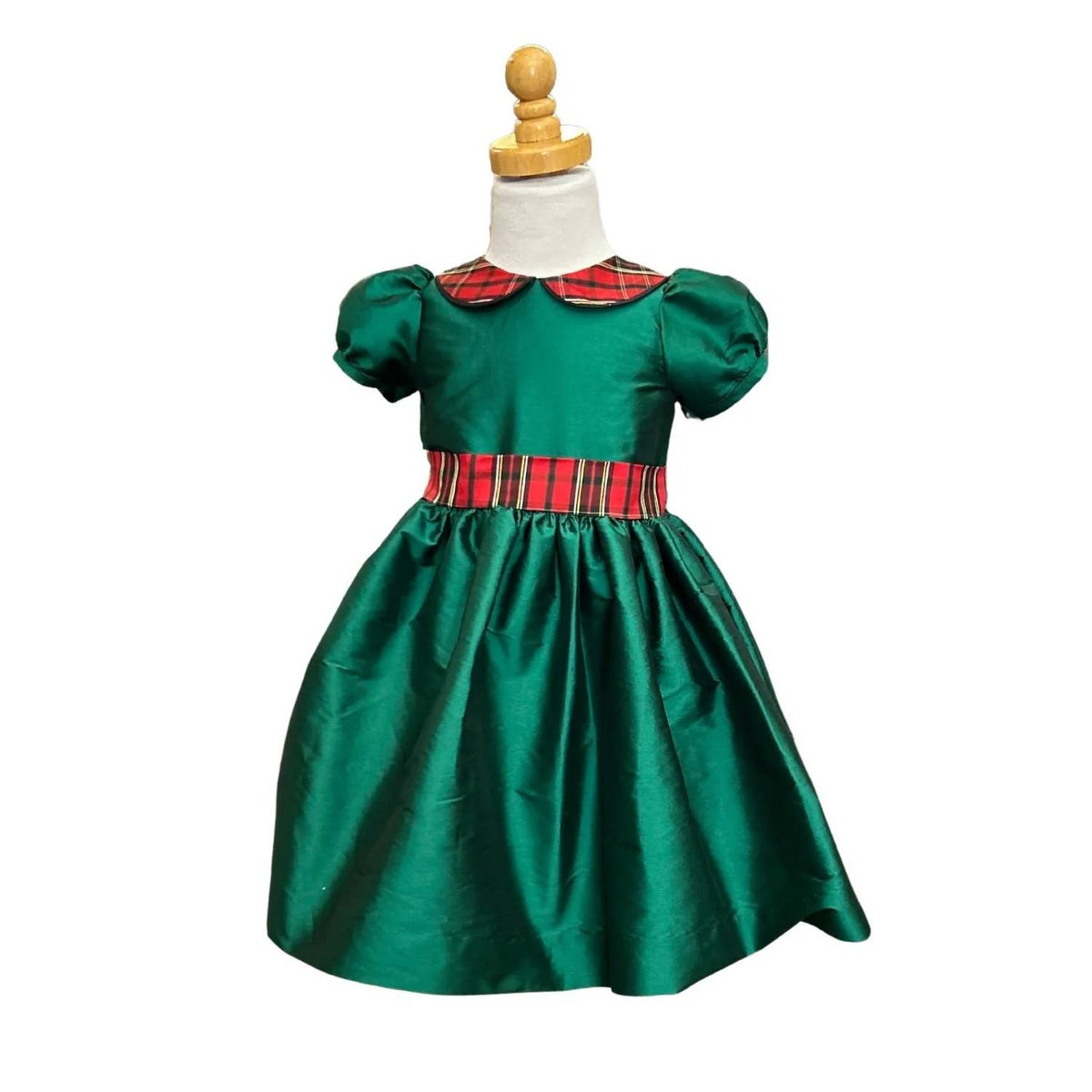 Susanne Lively - Girl's Faux Silk Dress With Plaid Collar