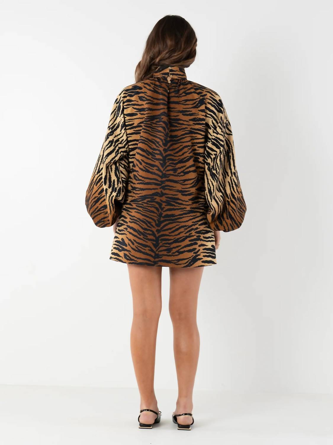 Emily McCarthy Sasha Mini Dress in tiger jacquard - women's dress - detail view