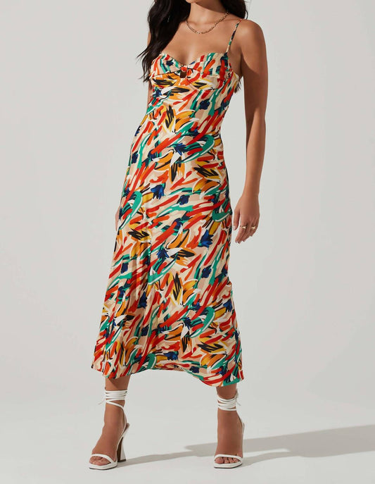 MARIELA ABSTRACT SATIN MIDI DRESS