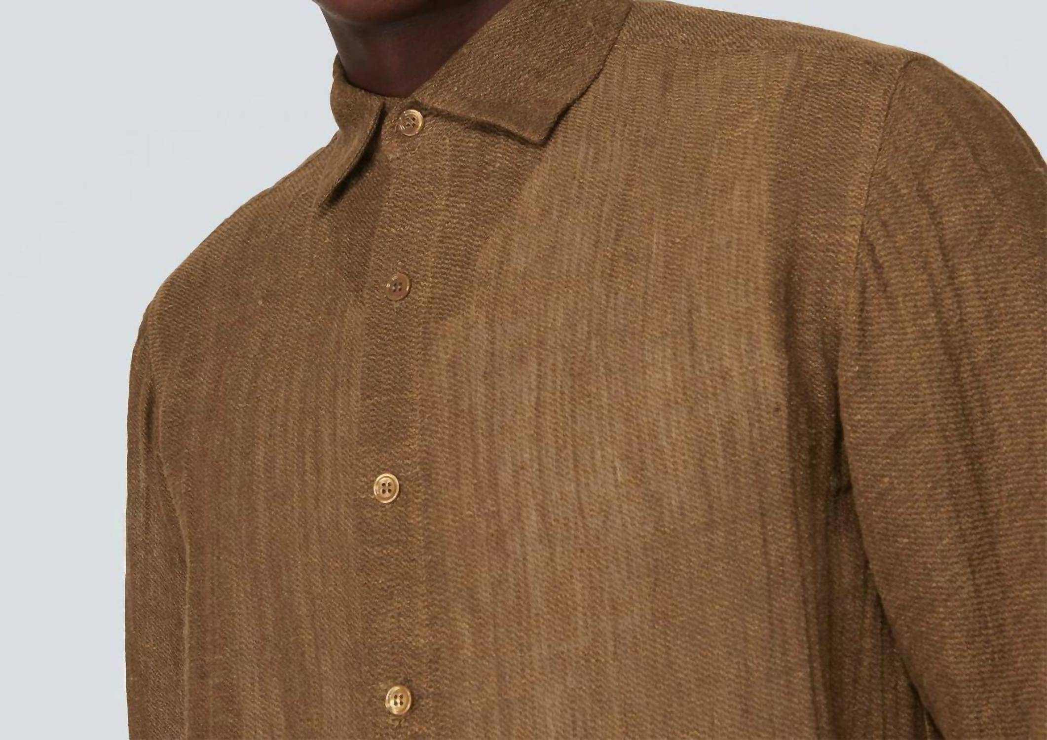 Le Kasha Dewas Linen Shirt in tobacco - men's shirt - view 5