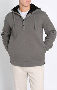 Jachs New York - Sherpa Lined Ultra Soft Ribbed Hooded Henley Sweatshirt