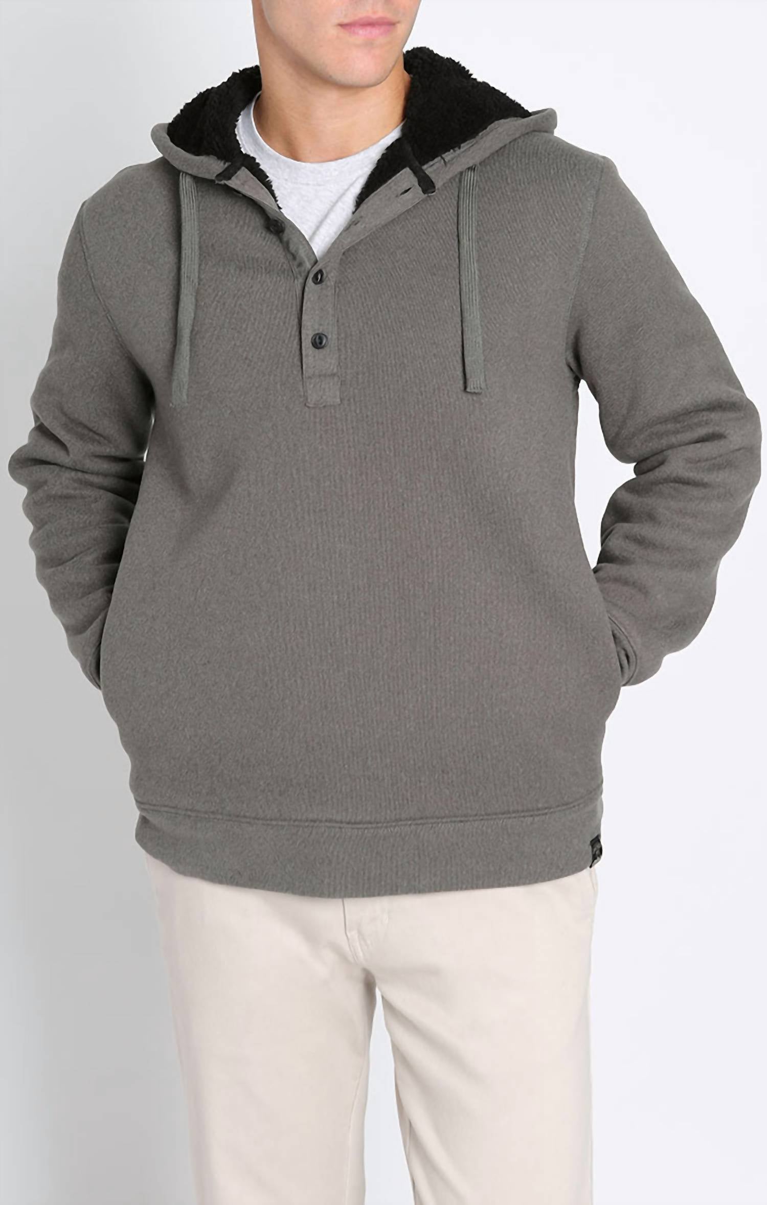 Jachs New York - Sherpa Lined Ultra Soft Ribbed Hooded Henley Sweatshirt