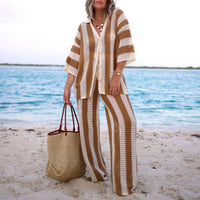 Little Trendy - Cover Up Button Up Tops With Pants Crochet Set