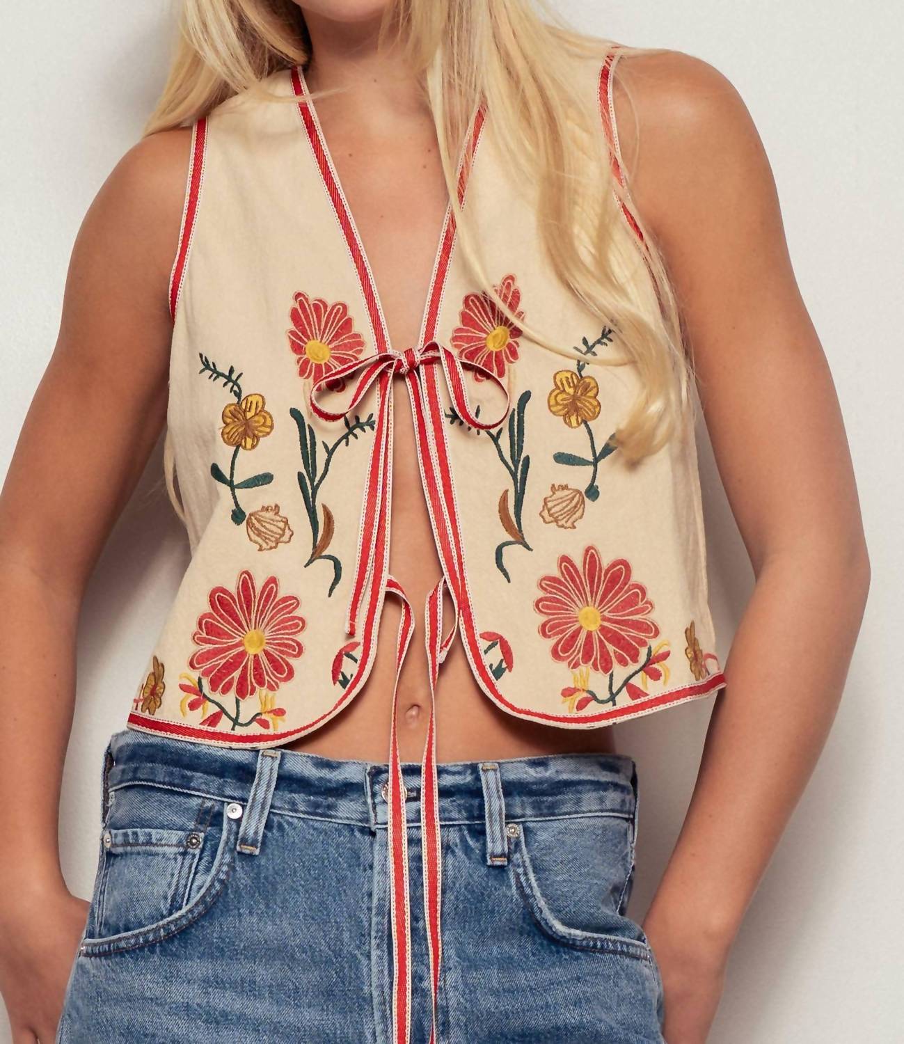 Urban Daizy - Boho Embroidered Tie Front Western Vest