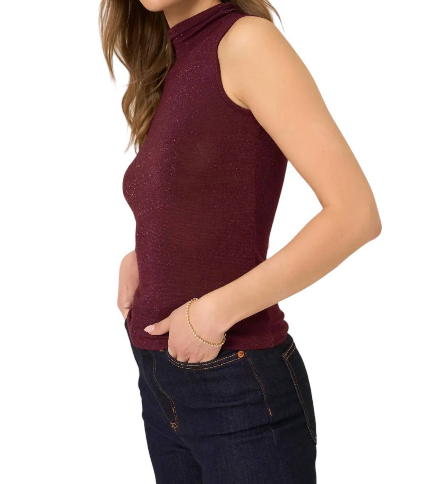 Project Social T - Domino Lurex Mock Neck Tank