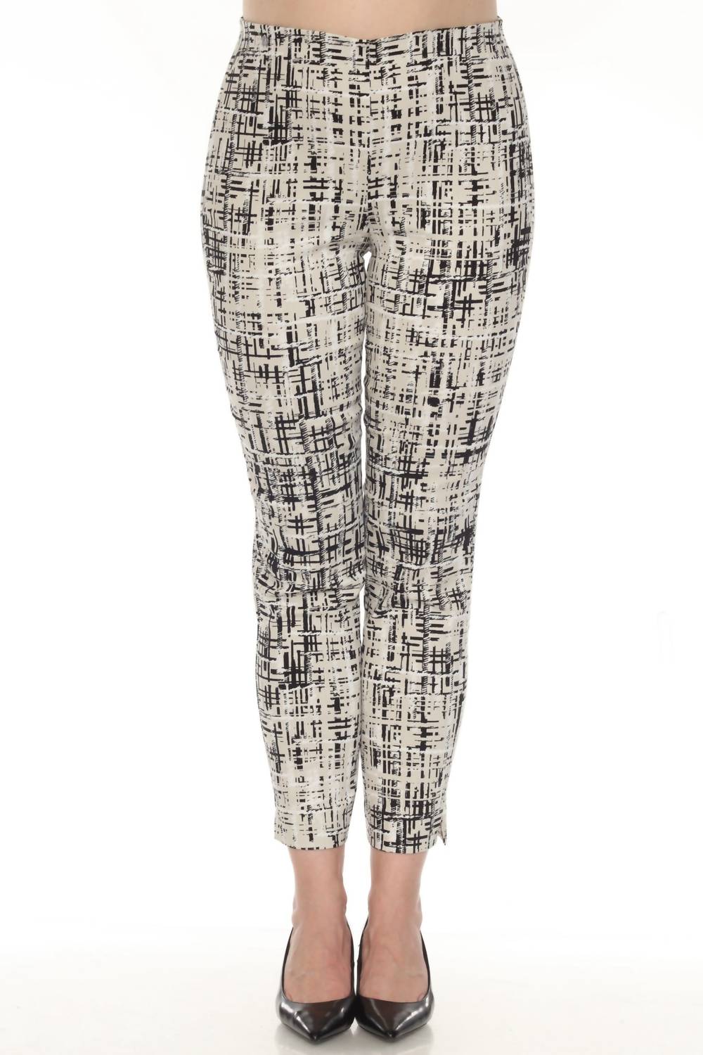 Joseph Ribkoff Abstract Print Slim Ankle Pants in vanilla multi - women's pants