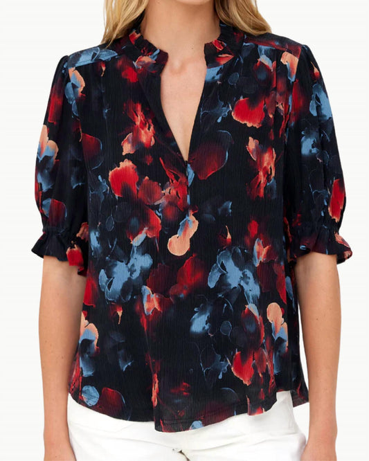 Go By Go Silk - Go Soft Spoken Short Sleeve Printed Blouse