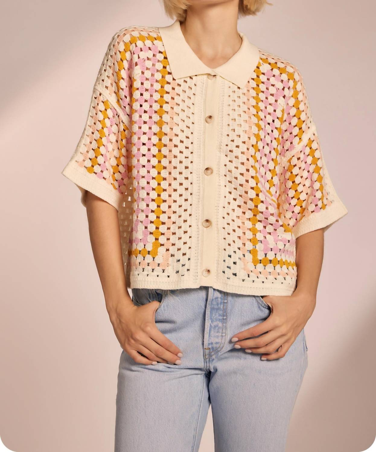 Strut & Bolt - Summer Squares Crochet Button Down Shirt