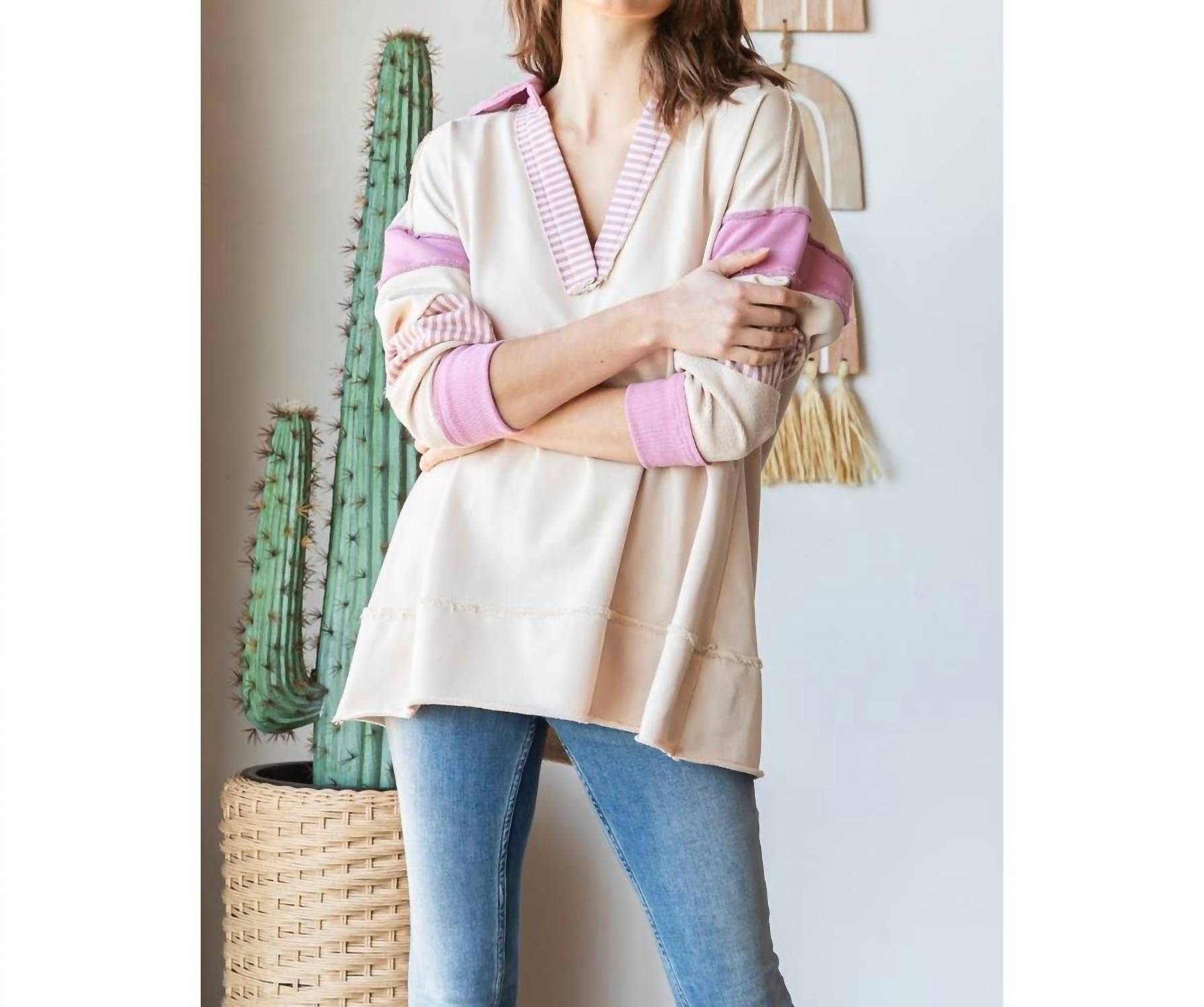 Veveret - Cozy Weekend French Terry Pullover Top