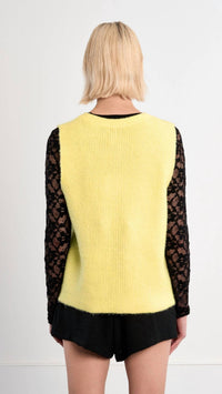 Lili Sidonio Buttoned Sweater Cardigan Vest in yellow - women's jacket - detail view