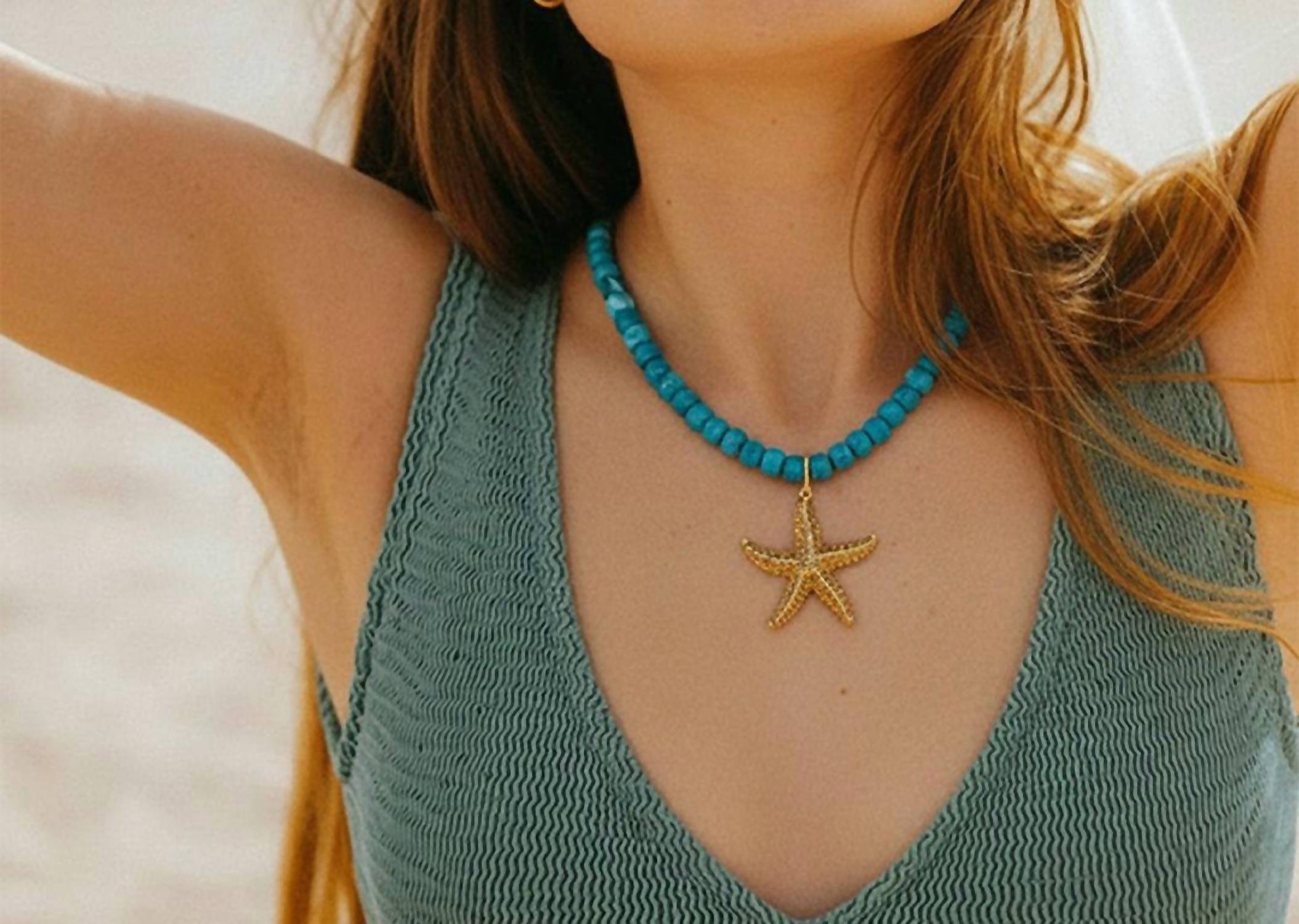 gemelli Delray With Starfish Charm Beaded Necklace in blue - women's jewelry - detail view