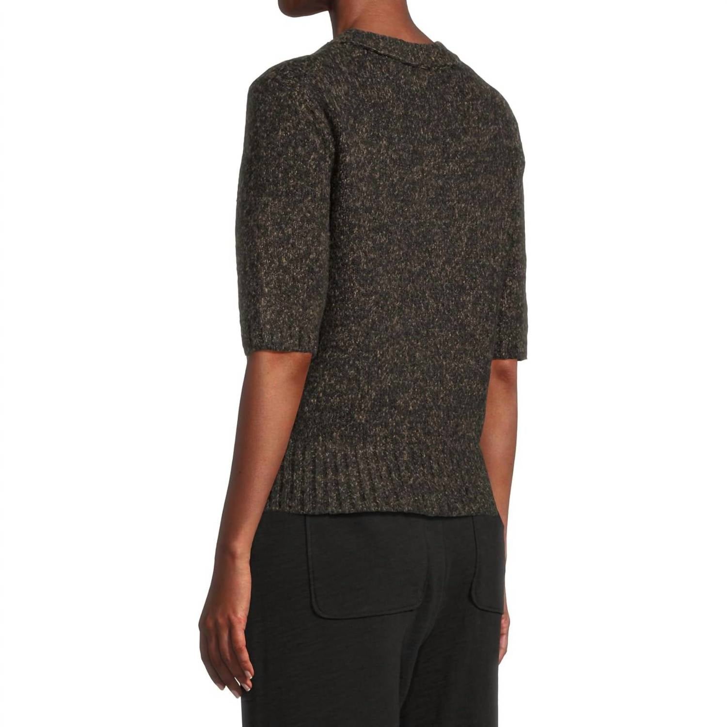 Lilla P Marled Short Sleeve Top in black marl - women's t-shirt - detail view