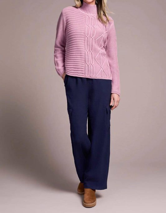 Tribal - Vintage Washed Cable Knit Mock Neck Sweater