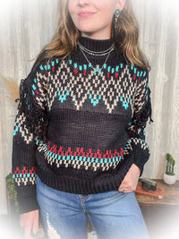 Panhandle - Women's Turtleneck Sweater With Fringe